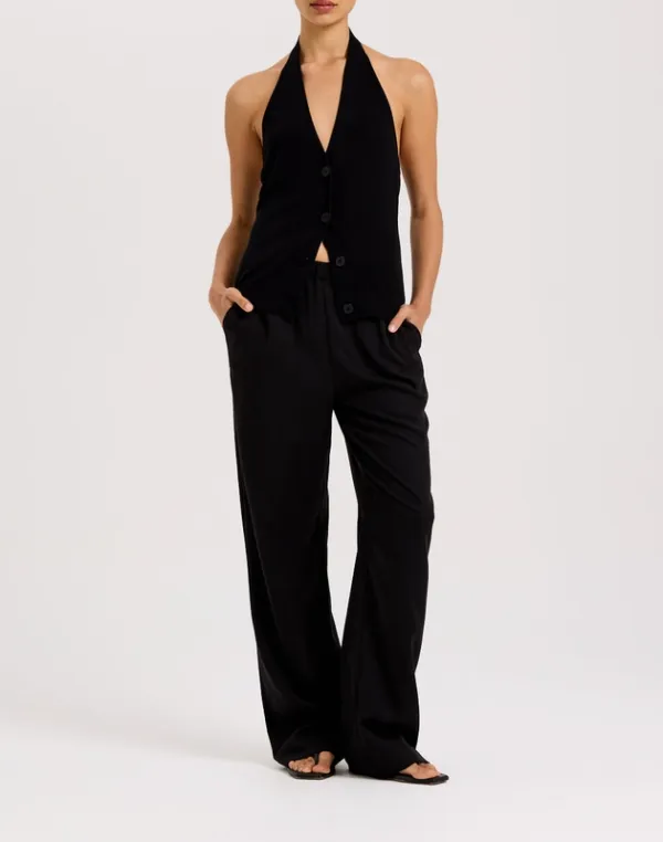 Black Open Back Halter Knit Vest