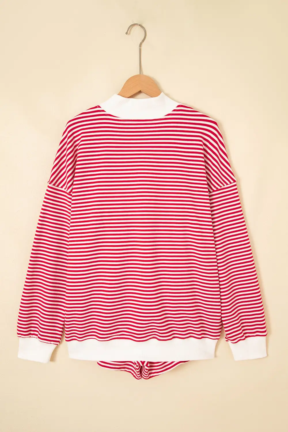 Striped Mock-Neck Two-Piece Sweatshirt and Shorts Set