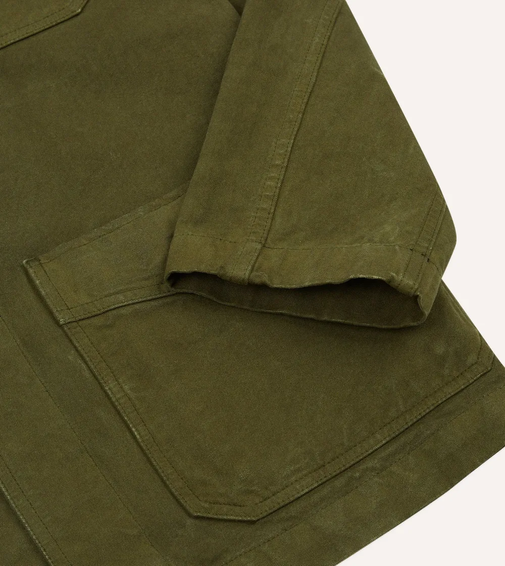 Olive Cotton Duck Canvas Five-Pocket Chore Jacket Casual Style