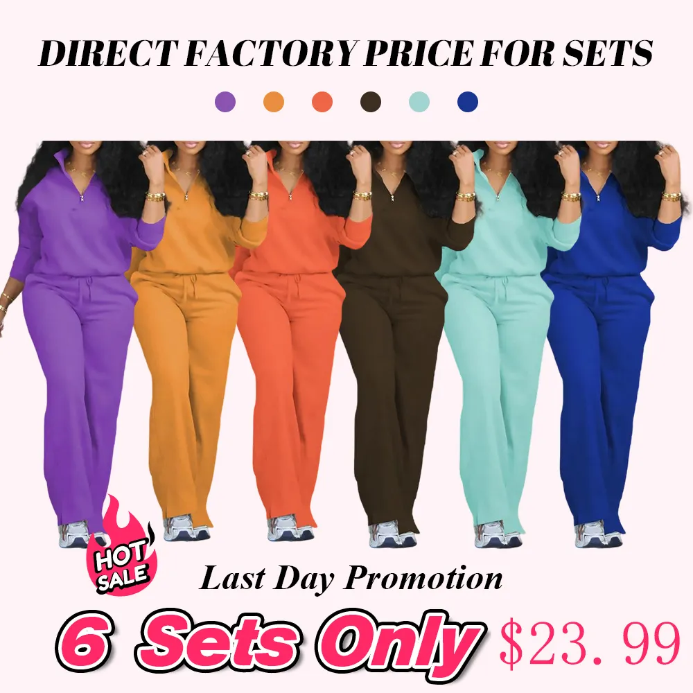Women's Solid Half Placket Split Hem Pants Set
