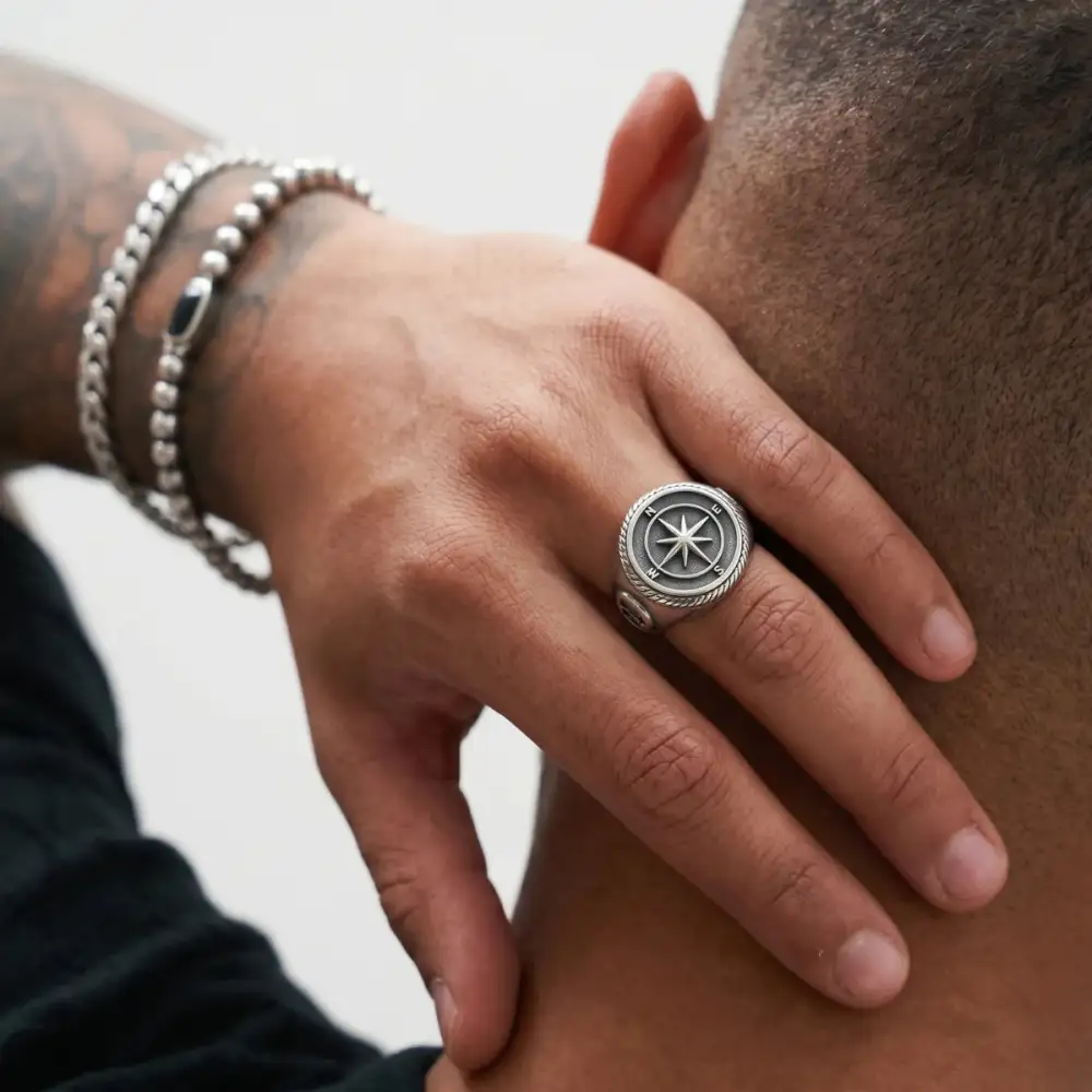 Men's Anchor Compass Ring