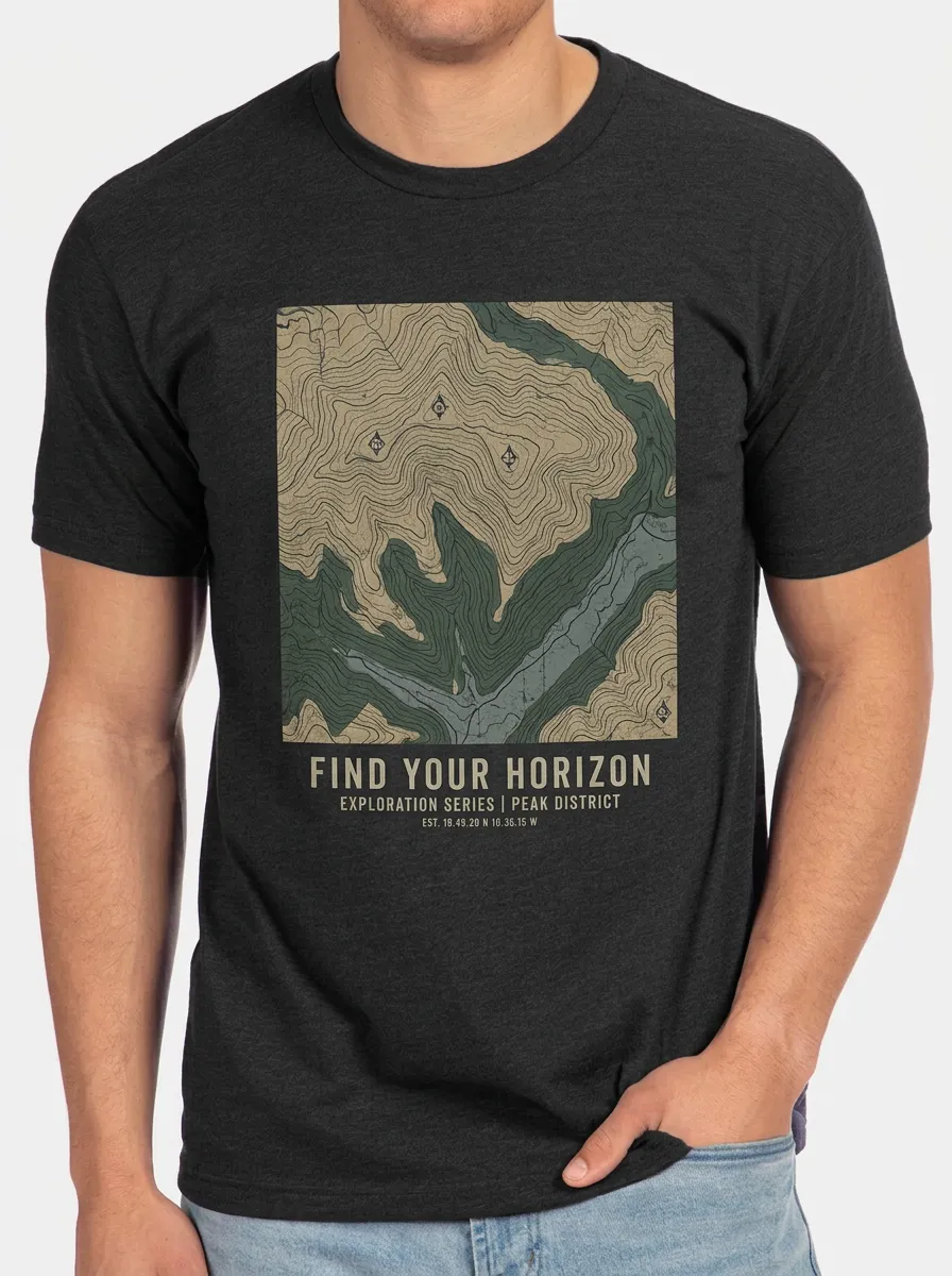 Men's Hiking Explorer Peak District Topographic Map Printed T-shirt