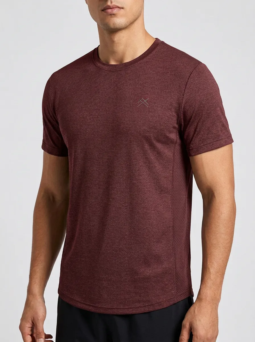 Men's Emblem Athletic Mesh Textured Performance Sport Crewneck T-Shirt
