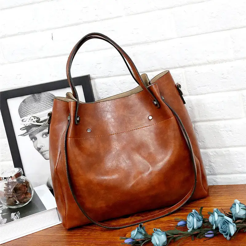 Pu Leather Tote Bag Set with Detachable Crossbody Pouch