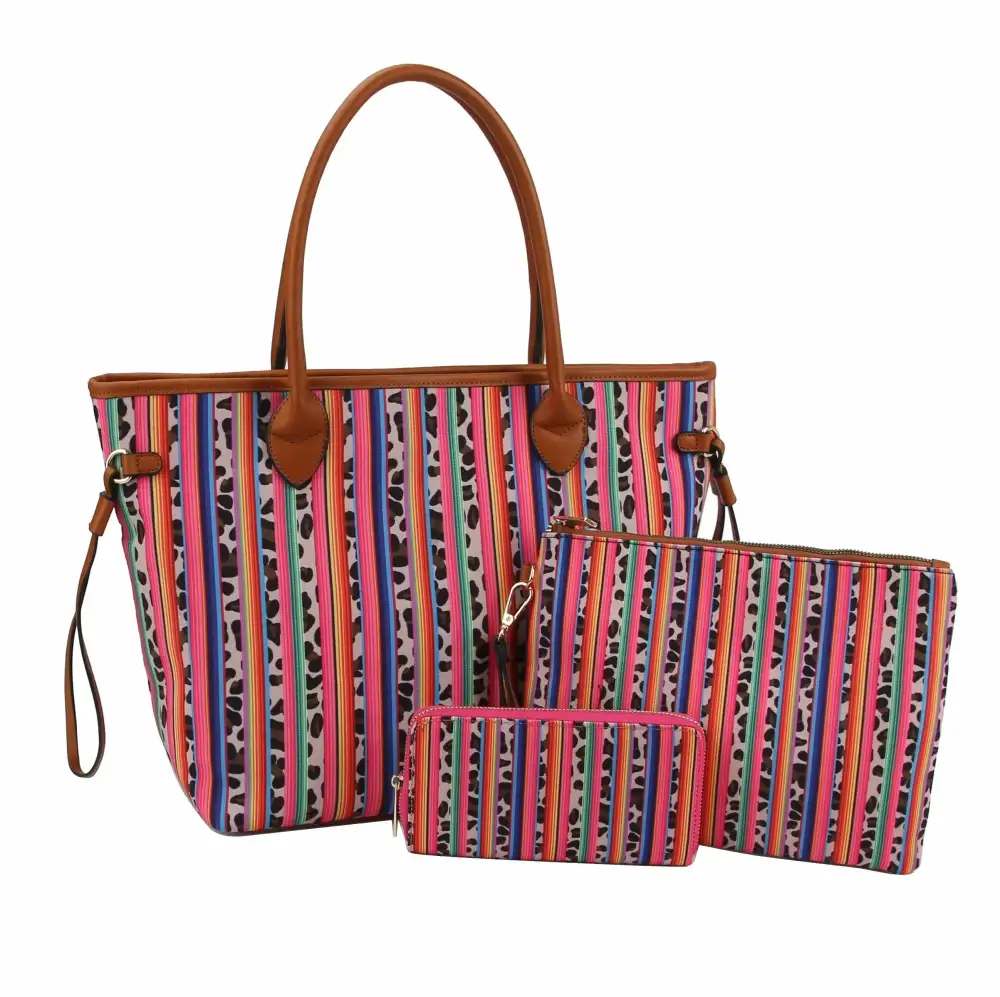 Graphic Print Faux Leather Tote Bag Set