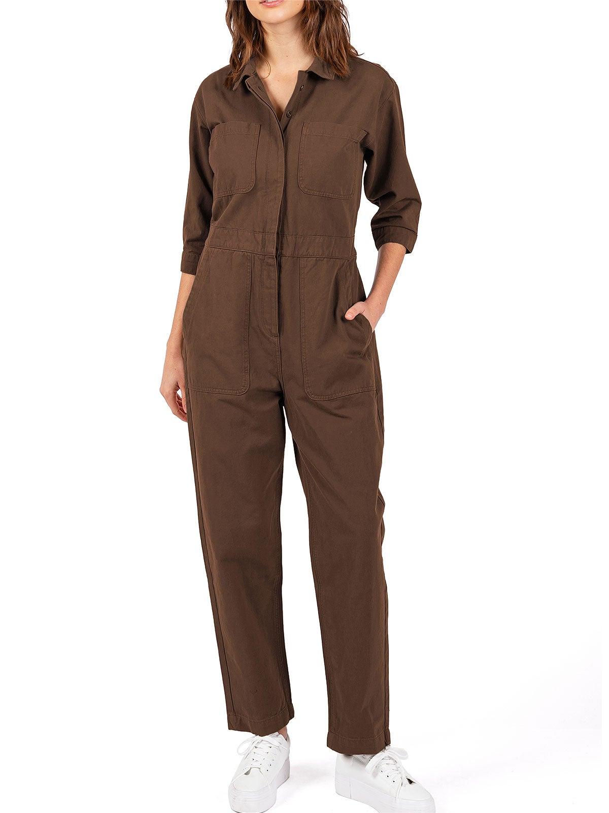 Olive Green Long - Sleeve Cargo Jumpsuit