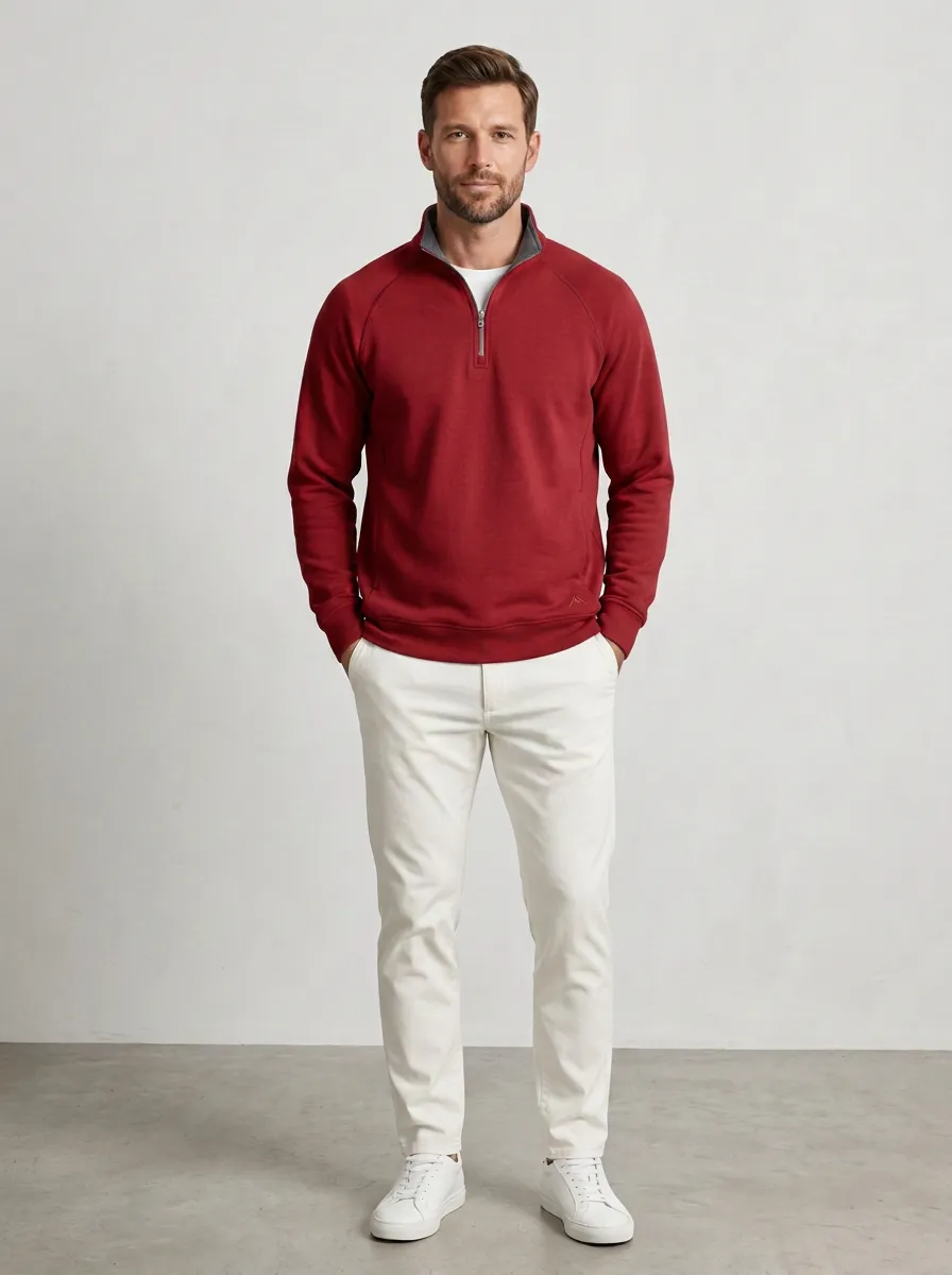 Men's Textured Raglan Embroidered Emblem Stand-Collar Quarter-Zip Sweatshirt