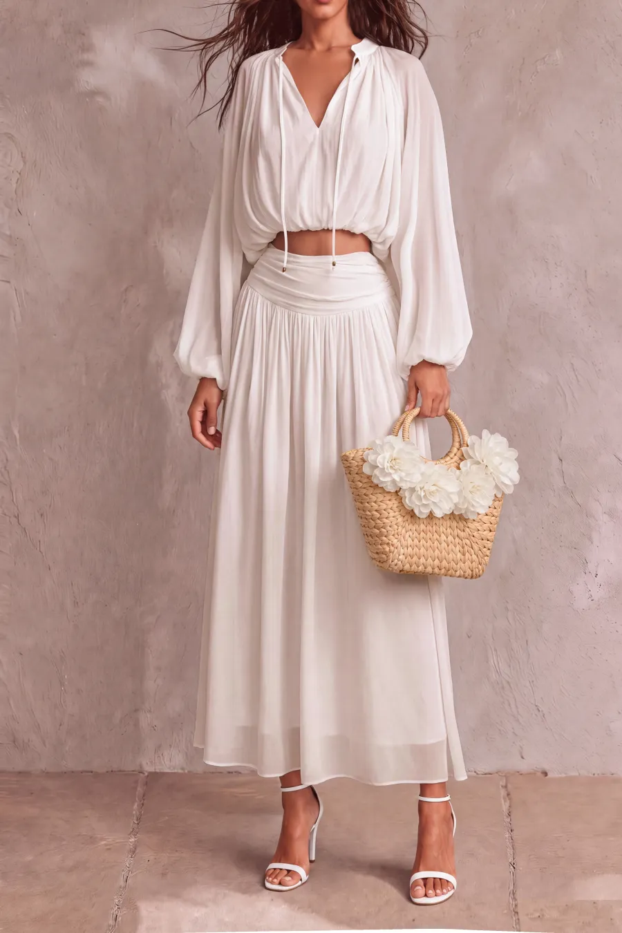 Tie Detail Mesh Matching Skirt Set
