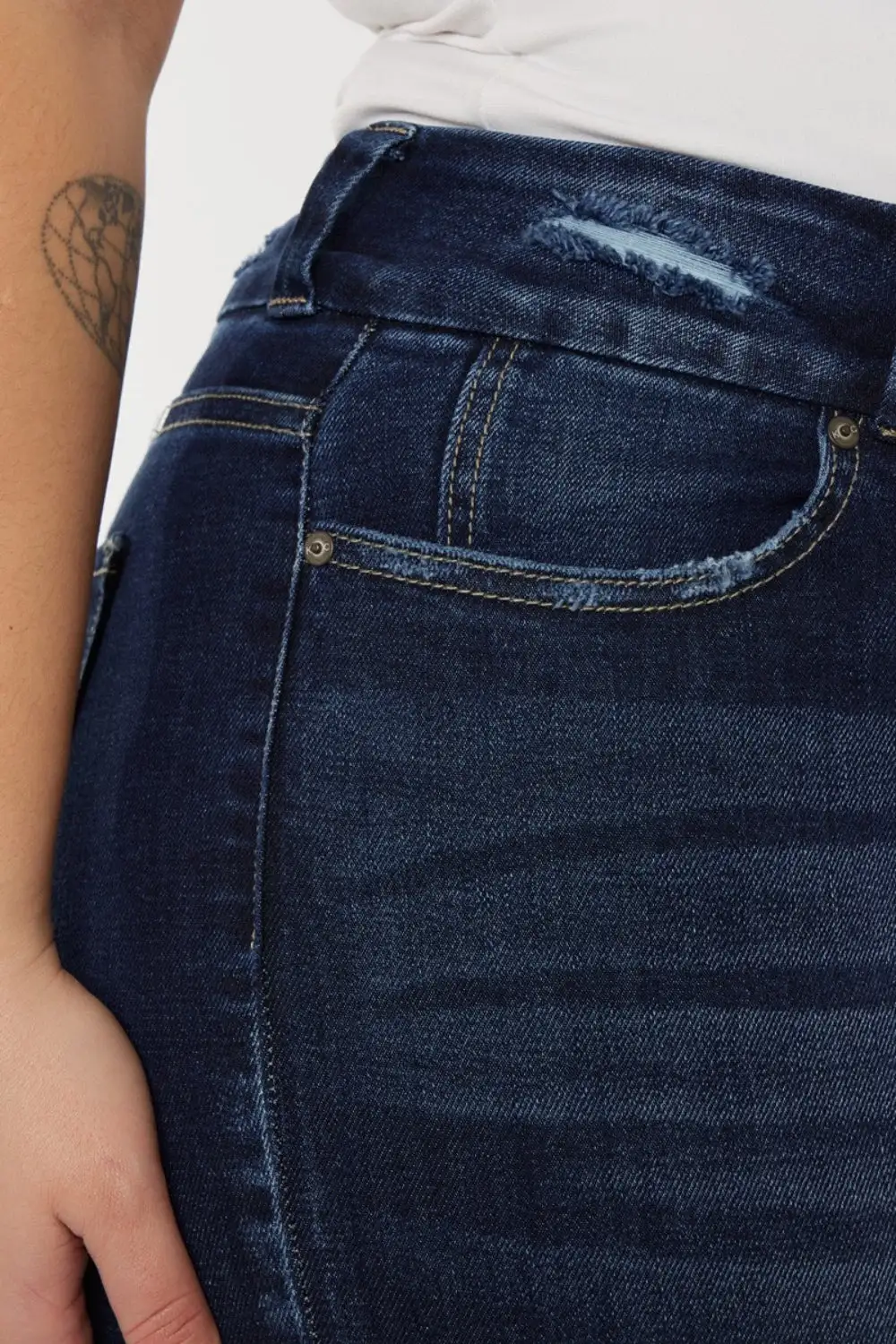 Tailored High Waist Raw Hem Denim Jeans
