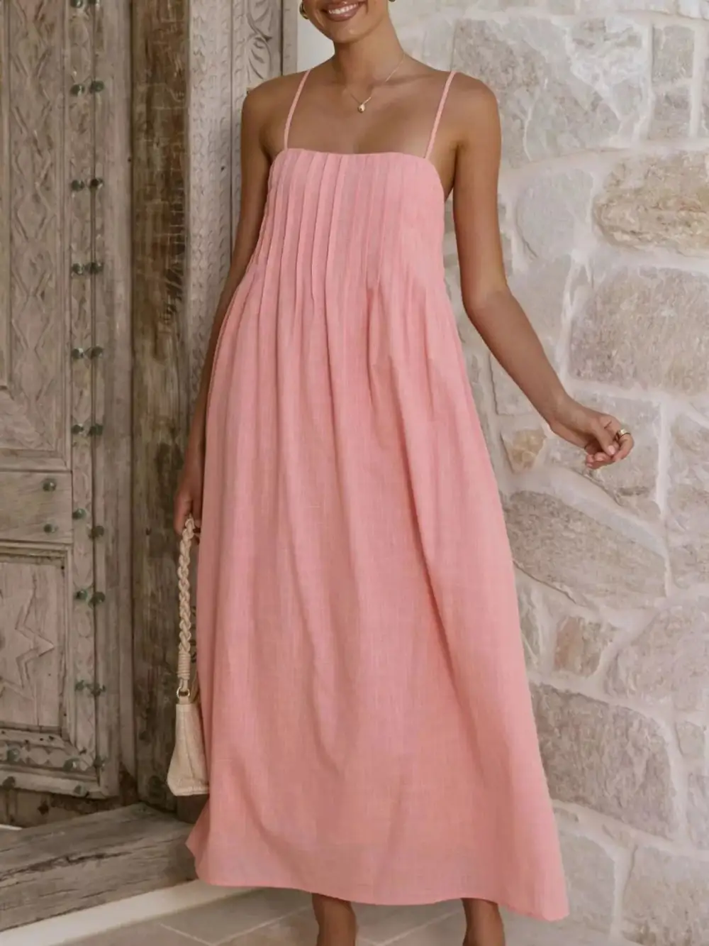 Polished Detail Pleated Midi Dress