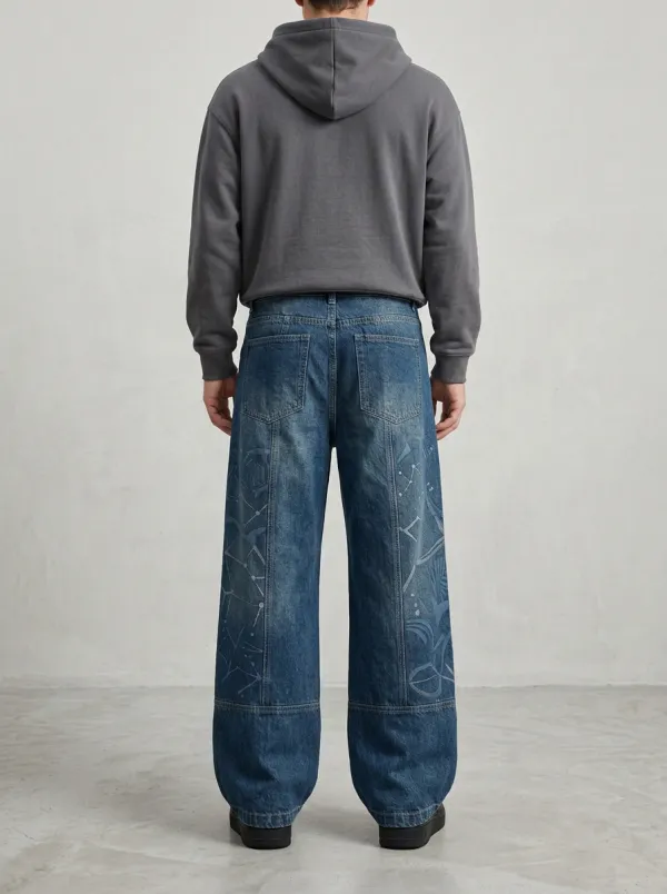 Wide Leg Constellation Graphic Men's Loose Fit Jeans