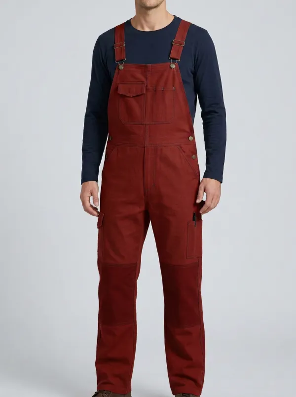 Men's Athletic Inspired Multi-Pocket Cargo Bib Work Overalls