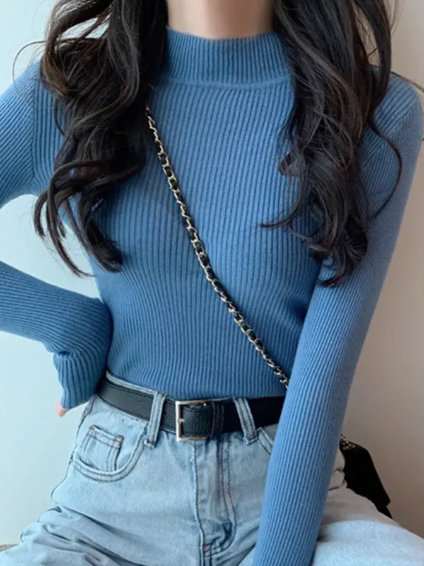Casual High Neck Long Sleeve Slim Fit Sweater