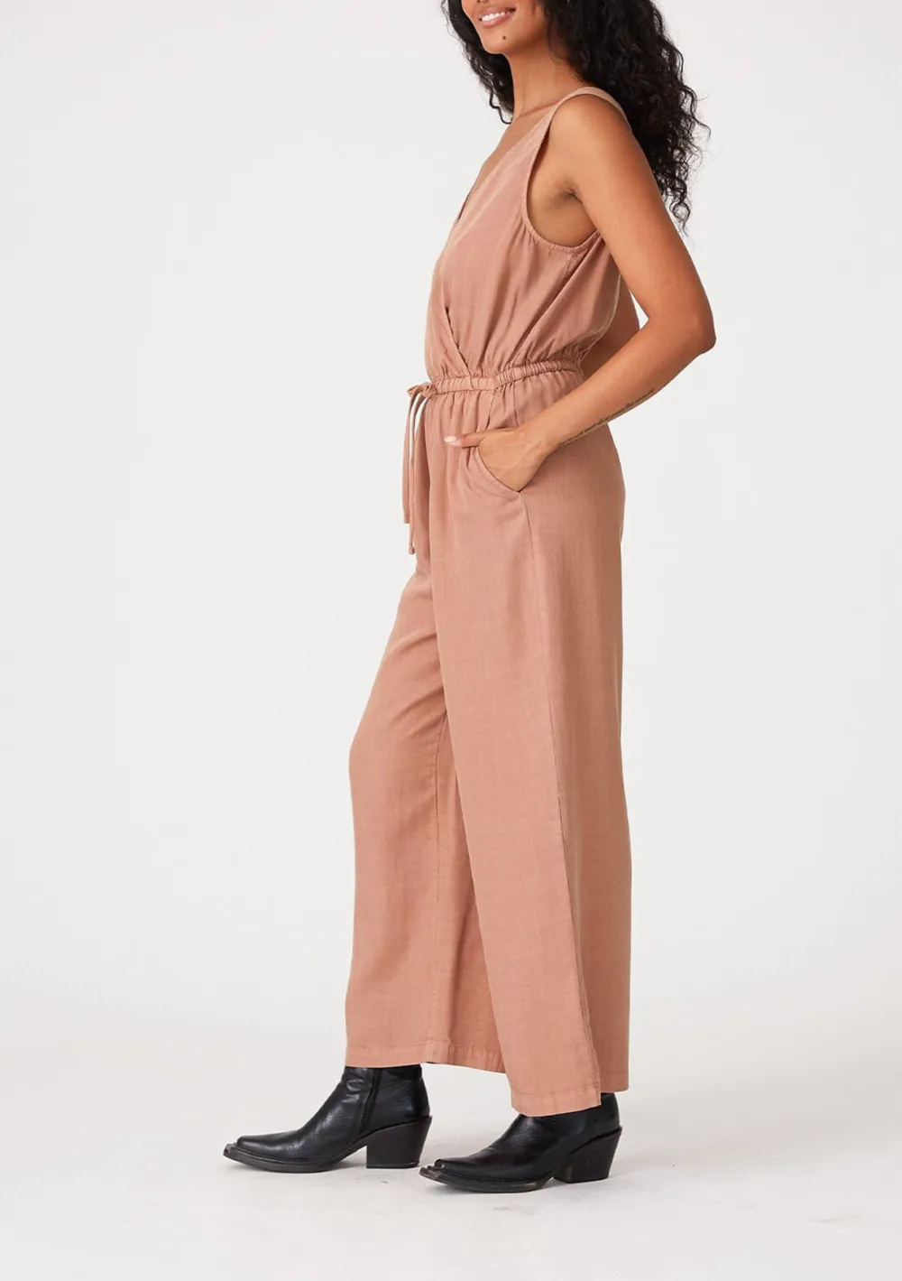 Surplice Wide Leg Sleeveless Jumpsuit