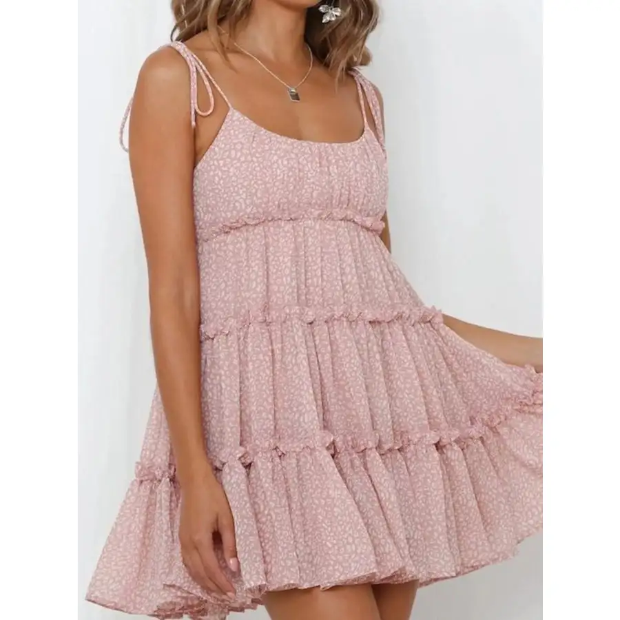 Printed Tie-strap Tiered Mini Dress