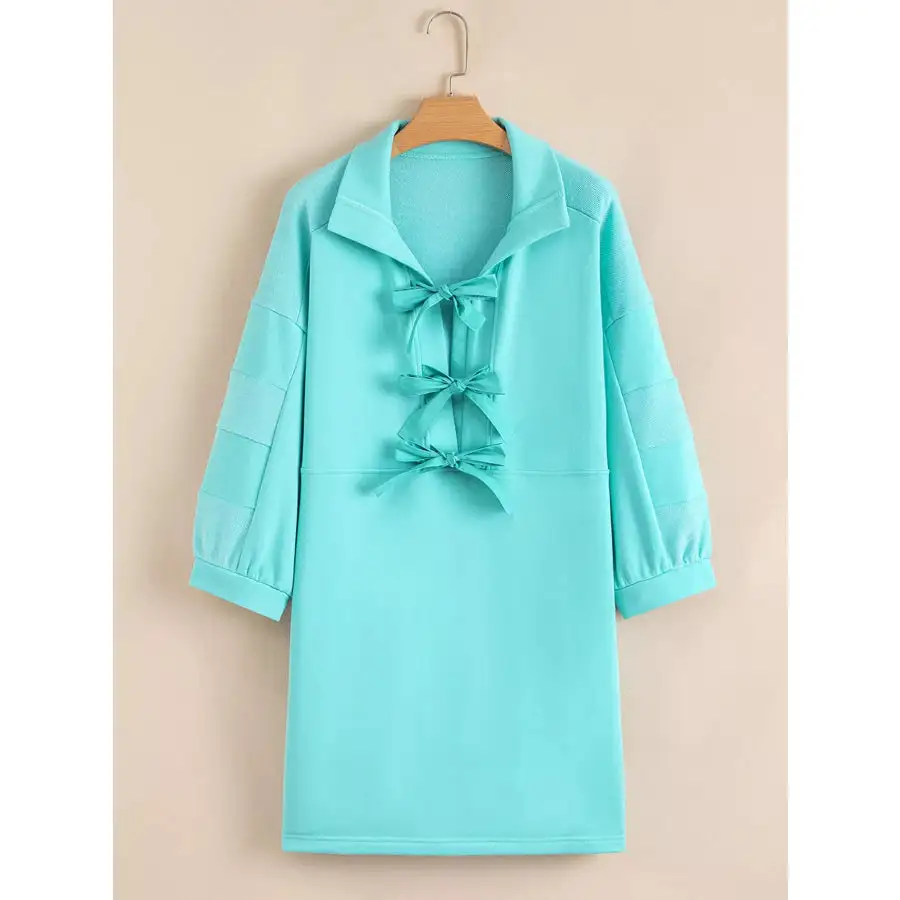 Bow Front Collared Side Pocket Shift Mini Dress