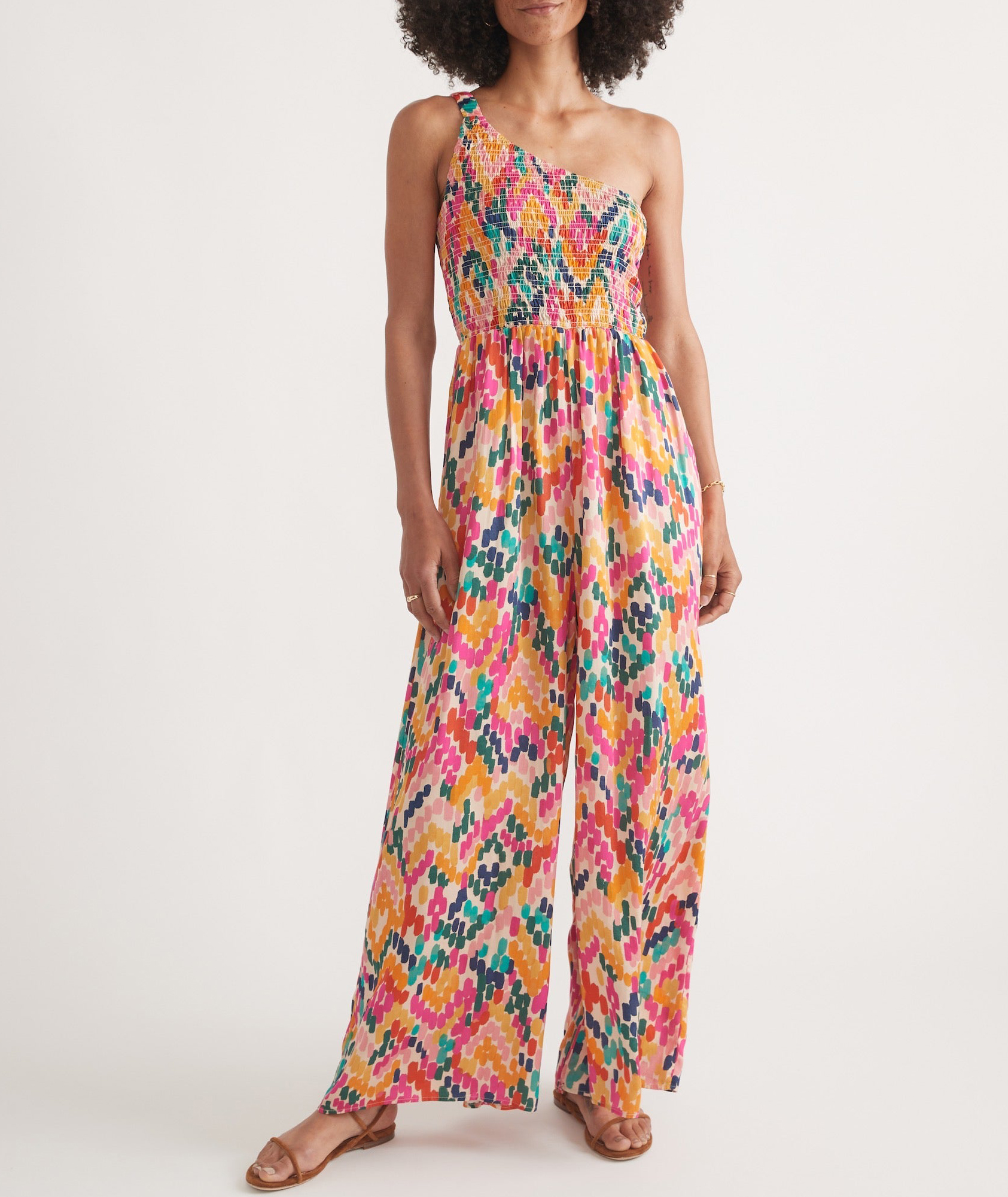 One-Shoulder Floral Print Jumpsuit