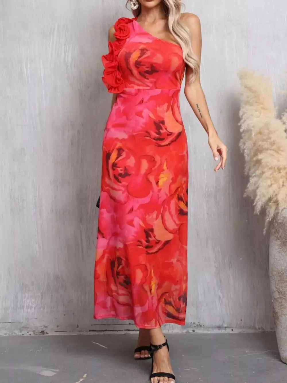 Lightweight Feel Floral Printed Ruffle Dress