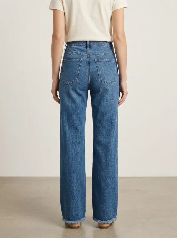 Daily High-Rise Wide-Leg Frayed-Hem Denim Jeans