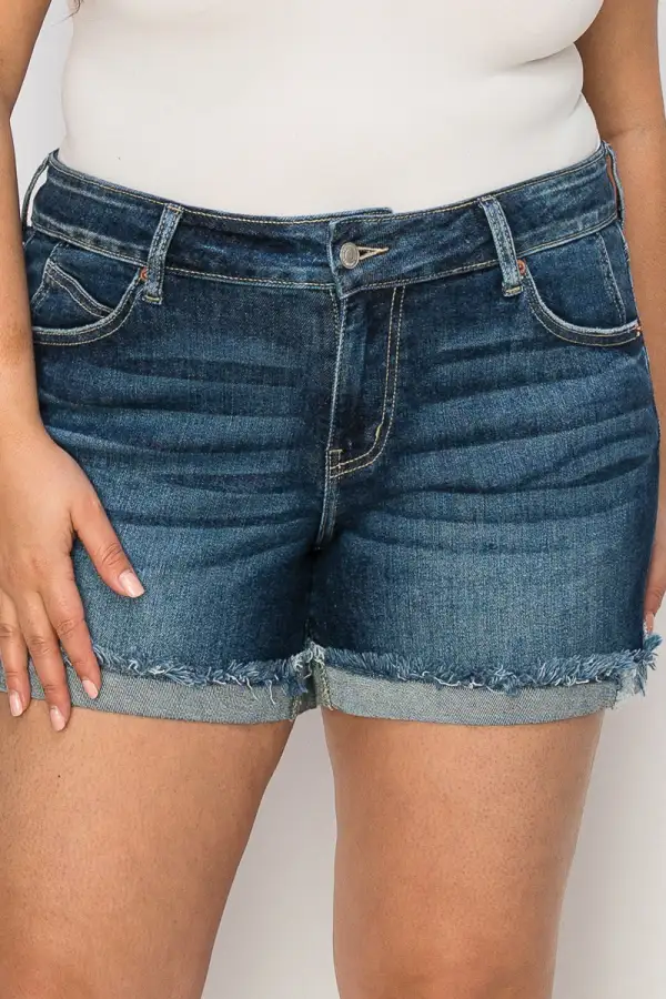 Mid Rise Cuffed Stretch Denim Shorts