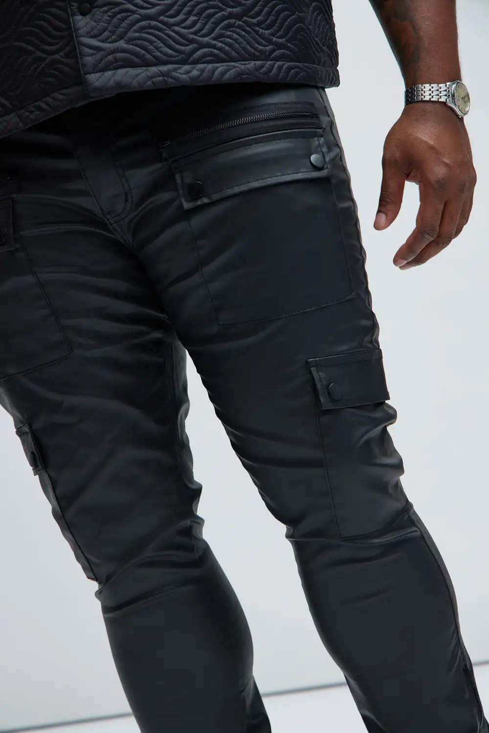 Waxed Cargo Zipper Flare Pants