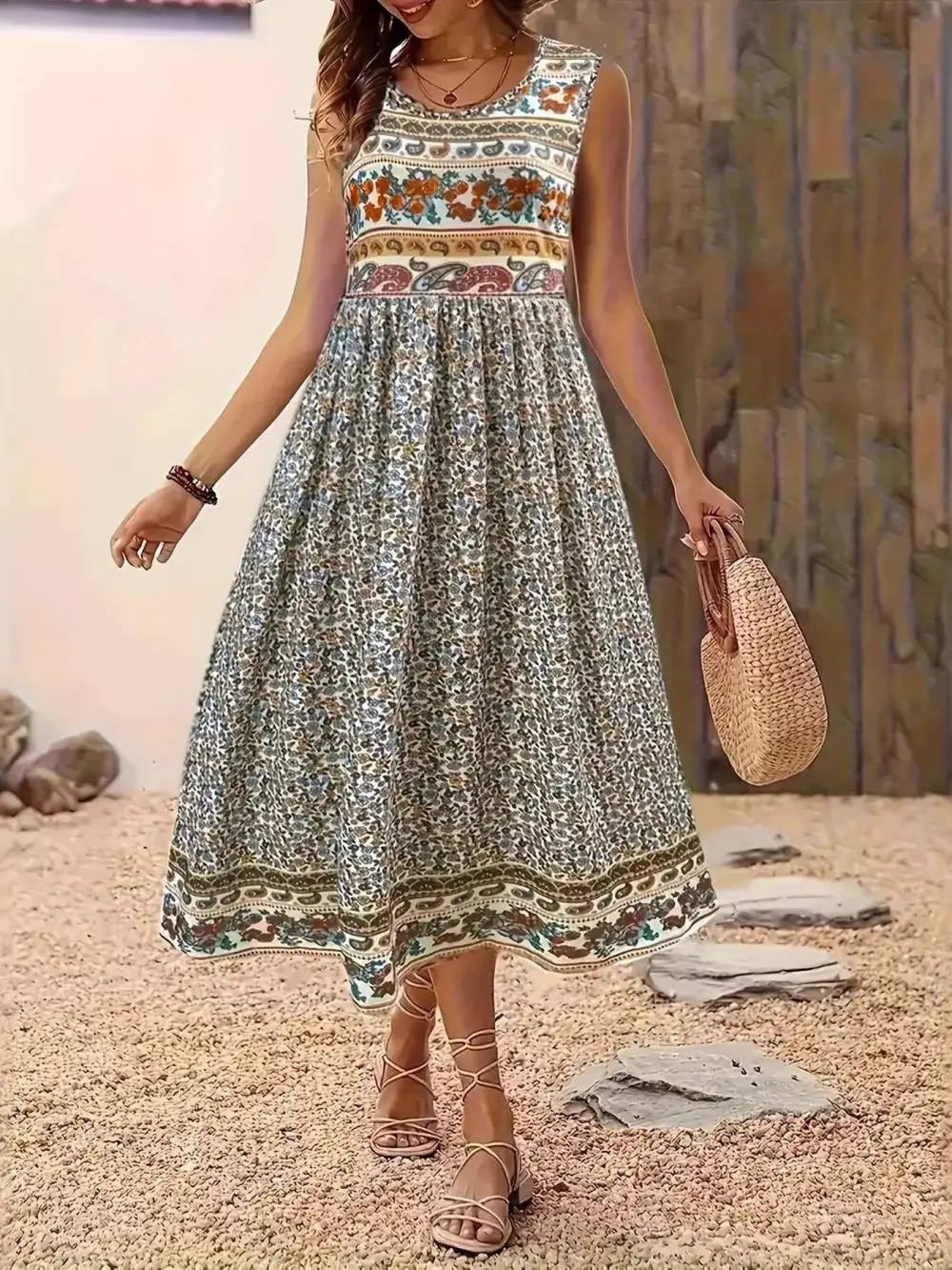 Floral Printed Sleeveless Midi Dress