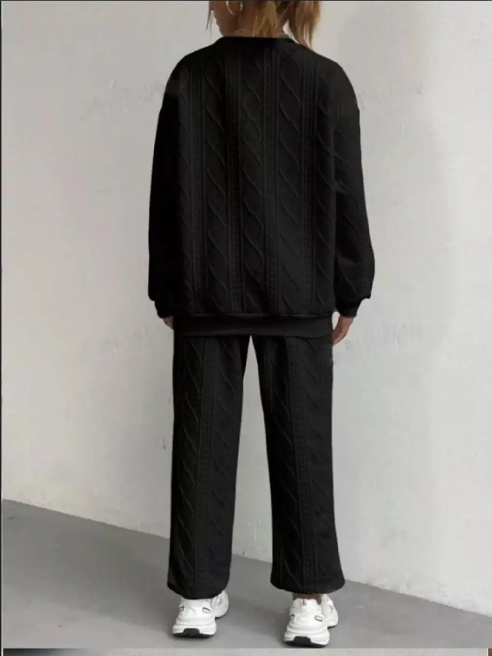 Texture Round Neck Top and Pants Set