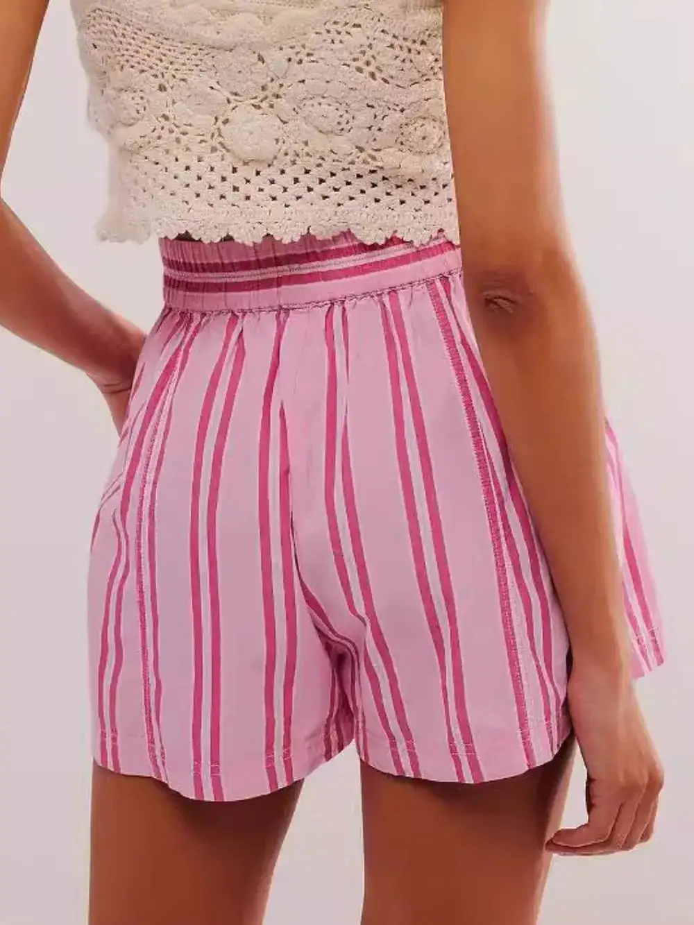 Cotton-Blend Striped Elastic Waist Shorts