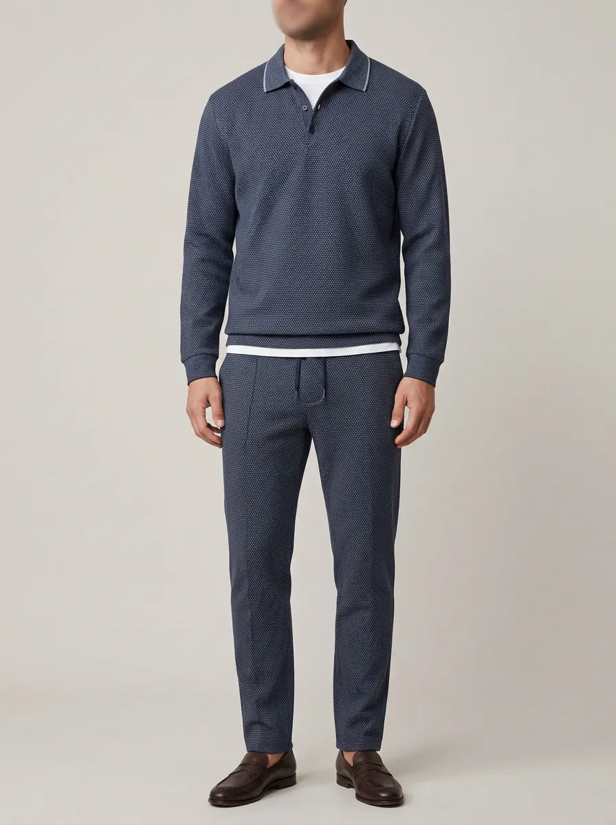 Men's Geometric Polo Shirt and Pants Set