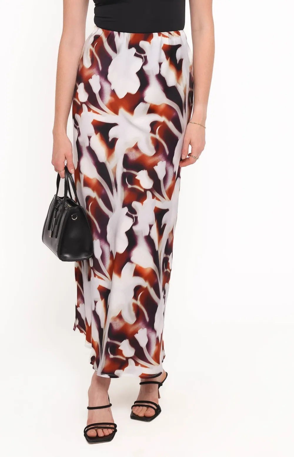 Satin Floral High Rise Skirt