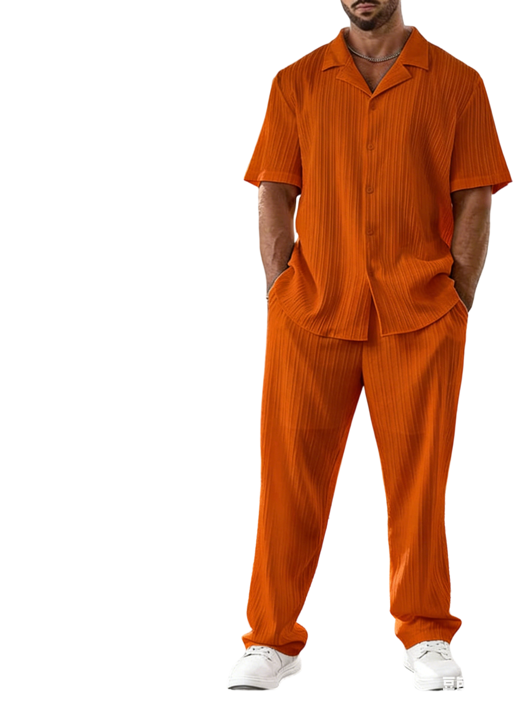 Men's Two-piece Suit Shirt and Elastic Waist Pants Set