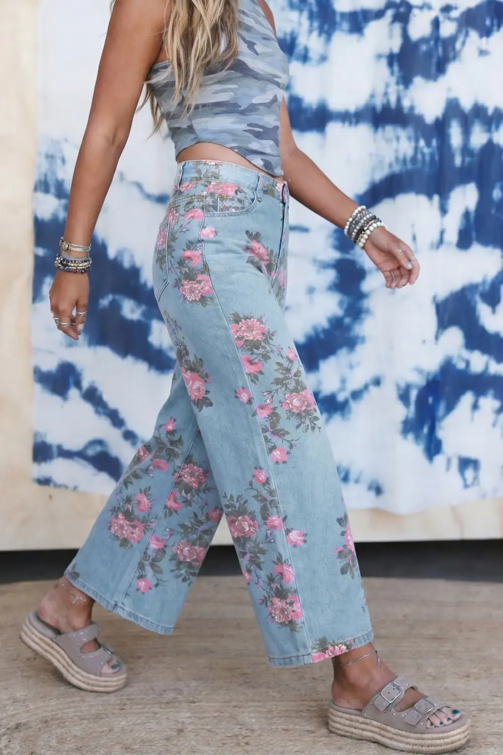 Garden Floral Print Bootcut Jeans