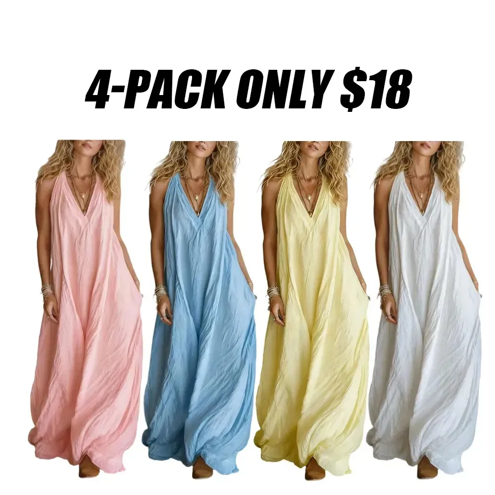 Women's Casual Boho Breeze Halter Maxi Jumpsuit