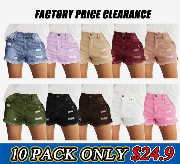 Women's Casual Mid Rise Denim Shorts Stretch Ripped Raw Hem Jean Shorts