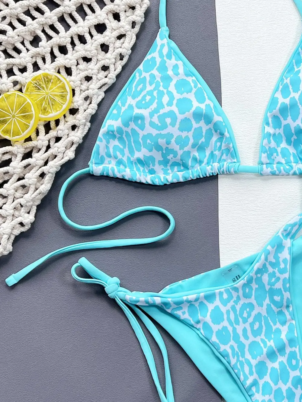 Leopard Print Halter Neck Tie Bikini Swim Set
