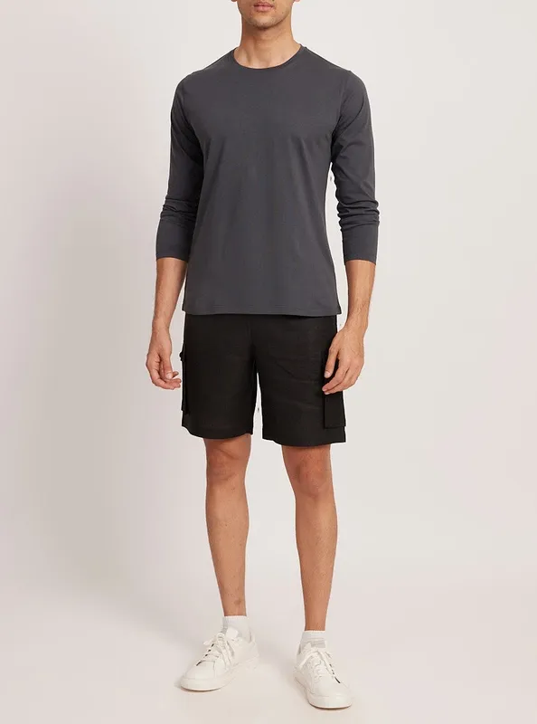 Charcoal Long Sleeve Cotton Crew Neck T-Shirt