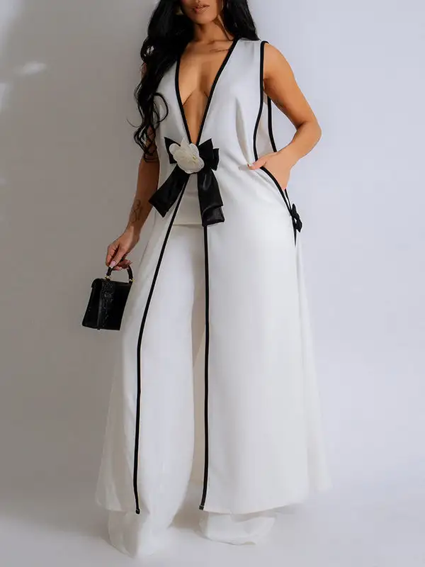 Sleeveless Panel Detail Top And Pants Set