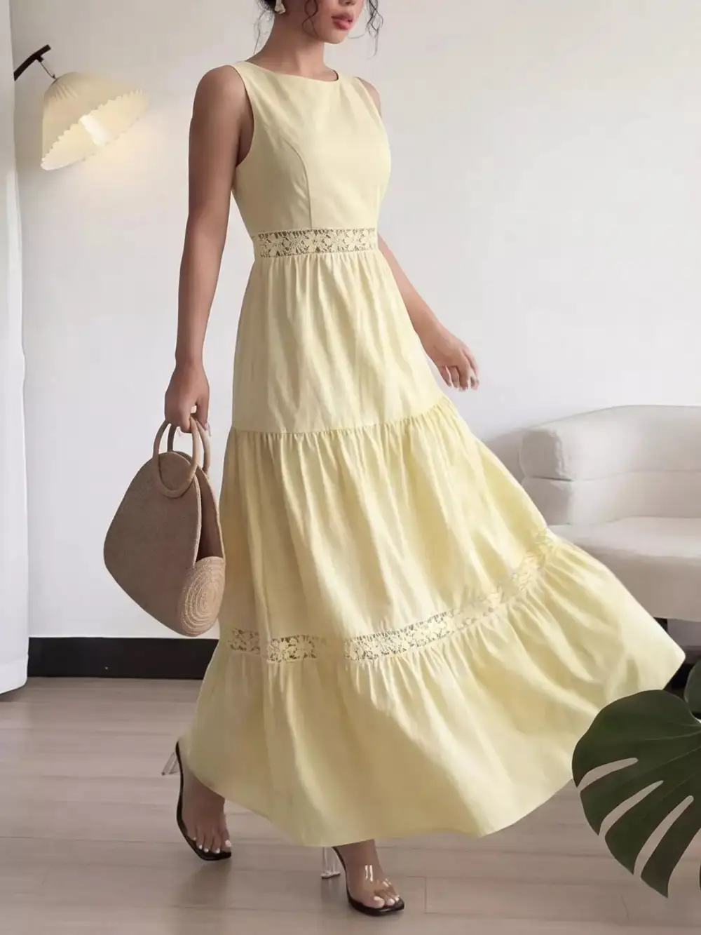 Lace Tiered Sleeveless Maxi Dress