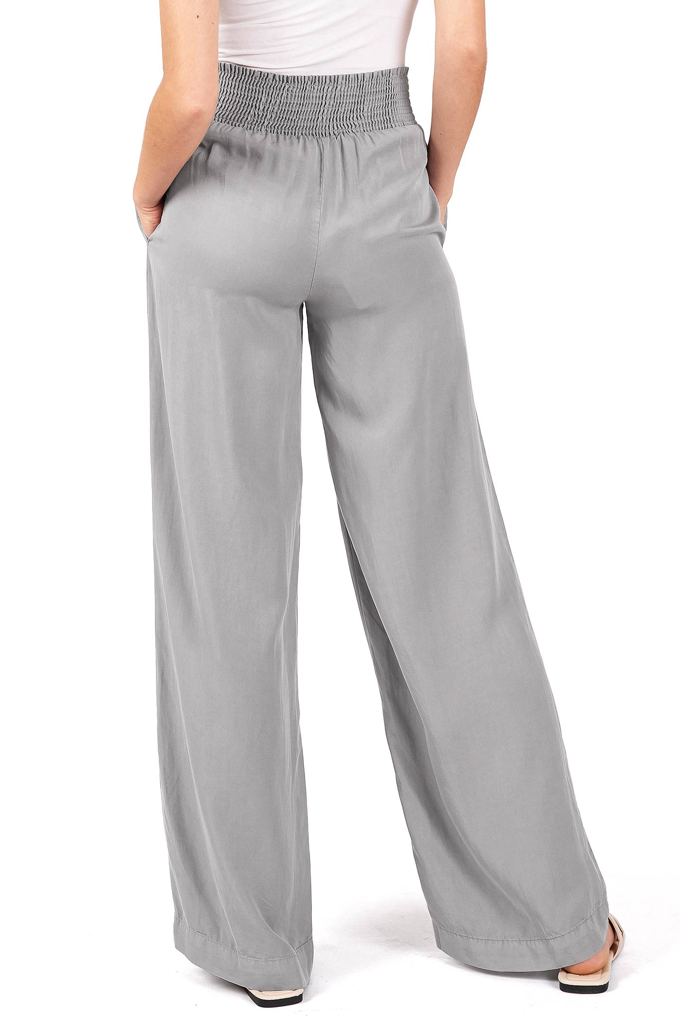 Gray Elastic - Waist Wide - Leg Pants