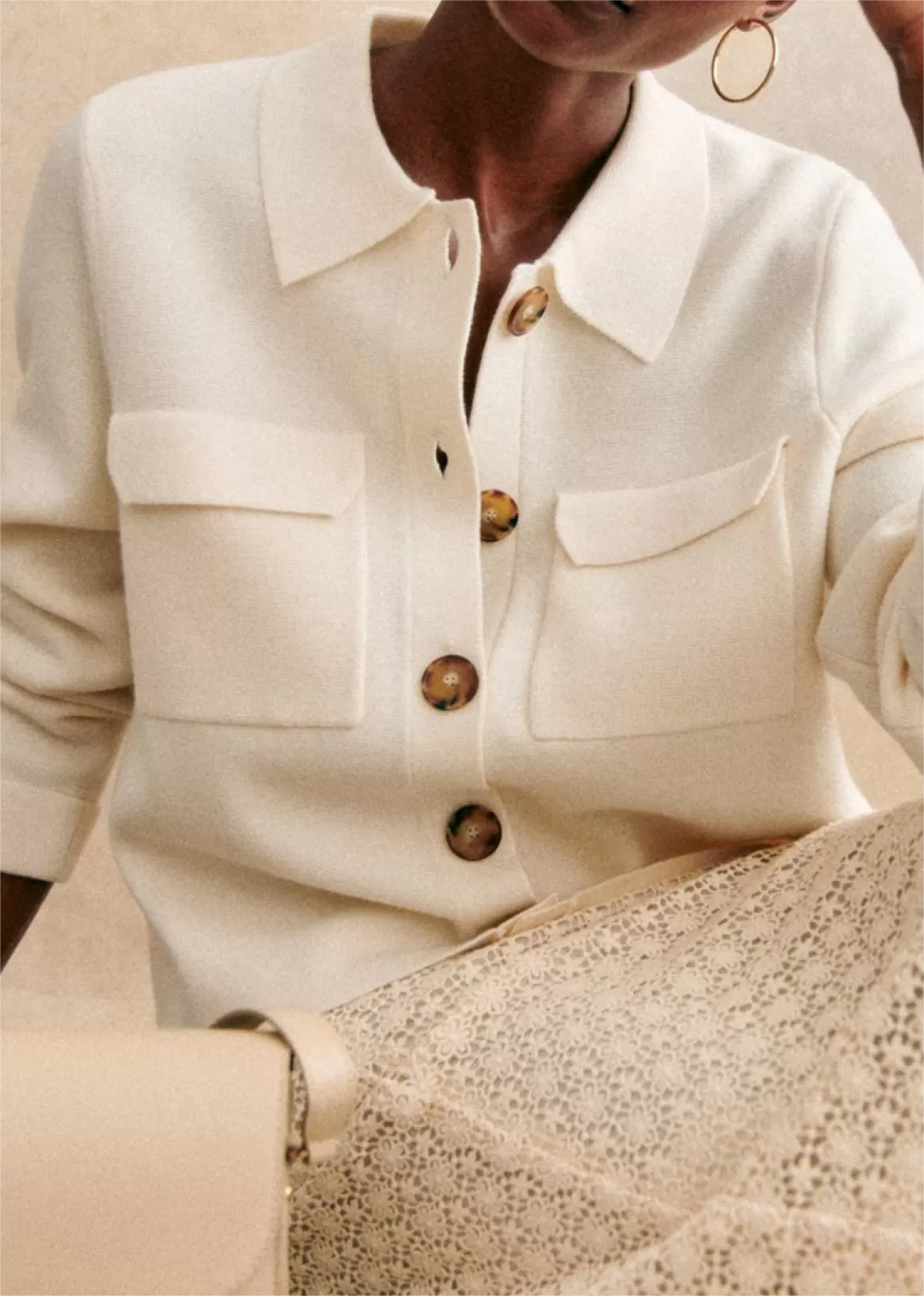 Cream Button Pocket Knit Jacket