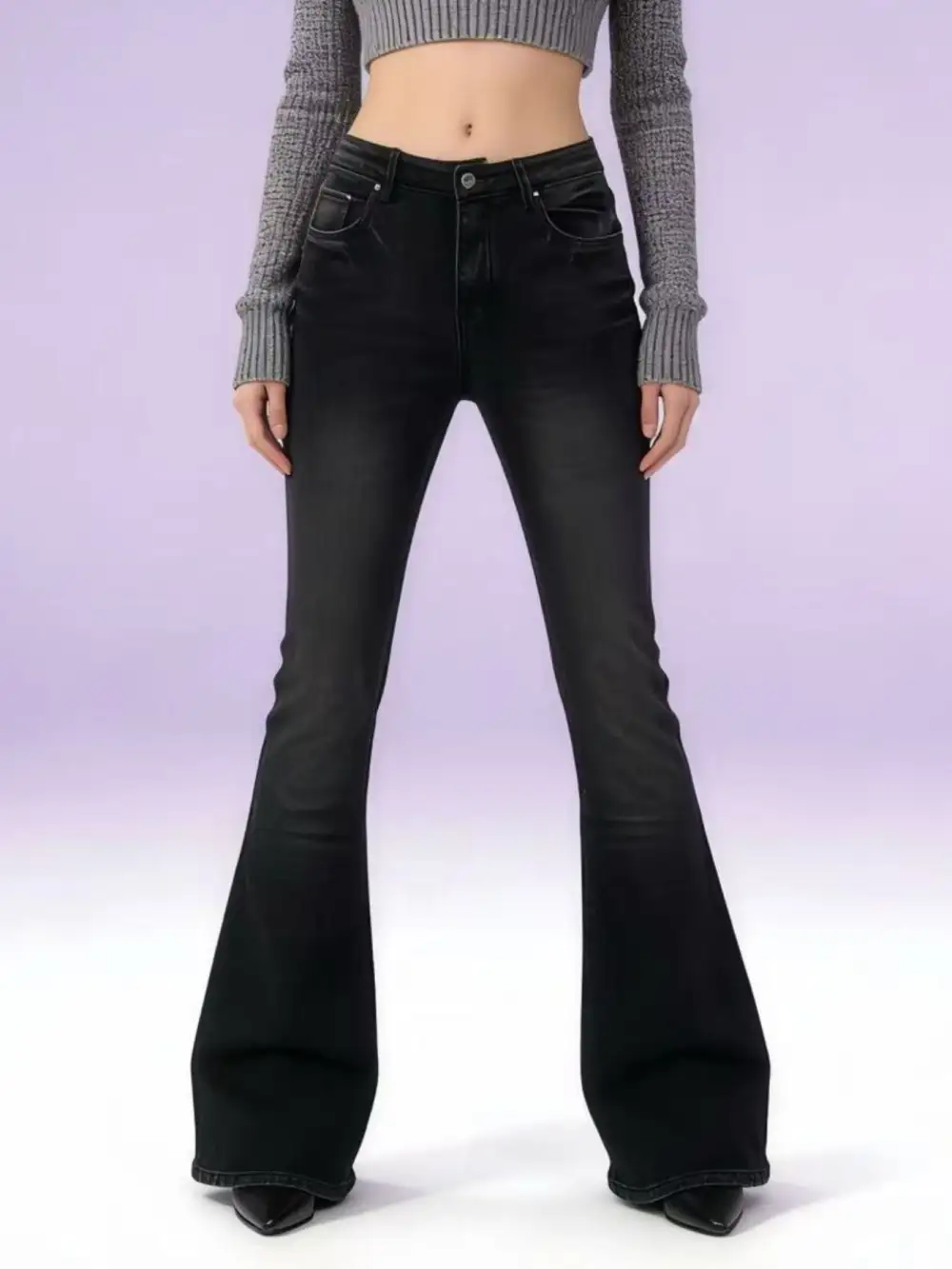 Smooth High Waist Flare Leg Denim Jeans