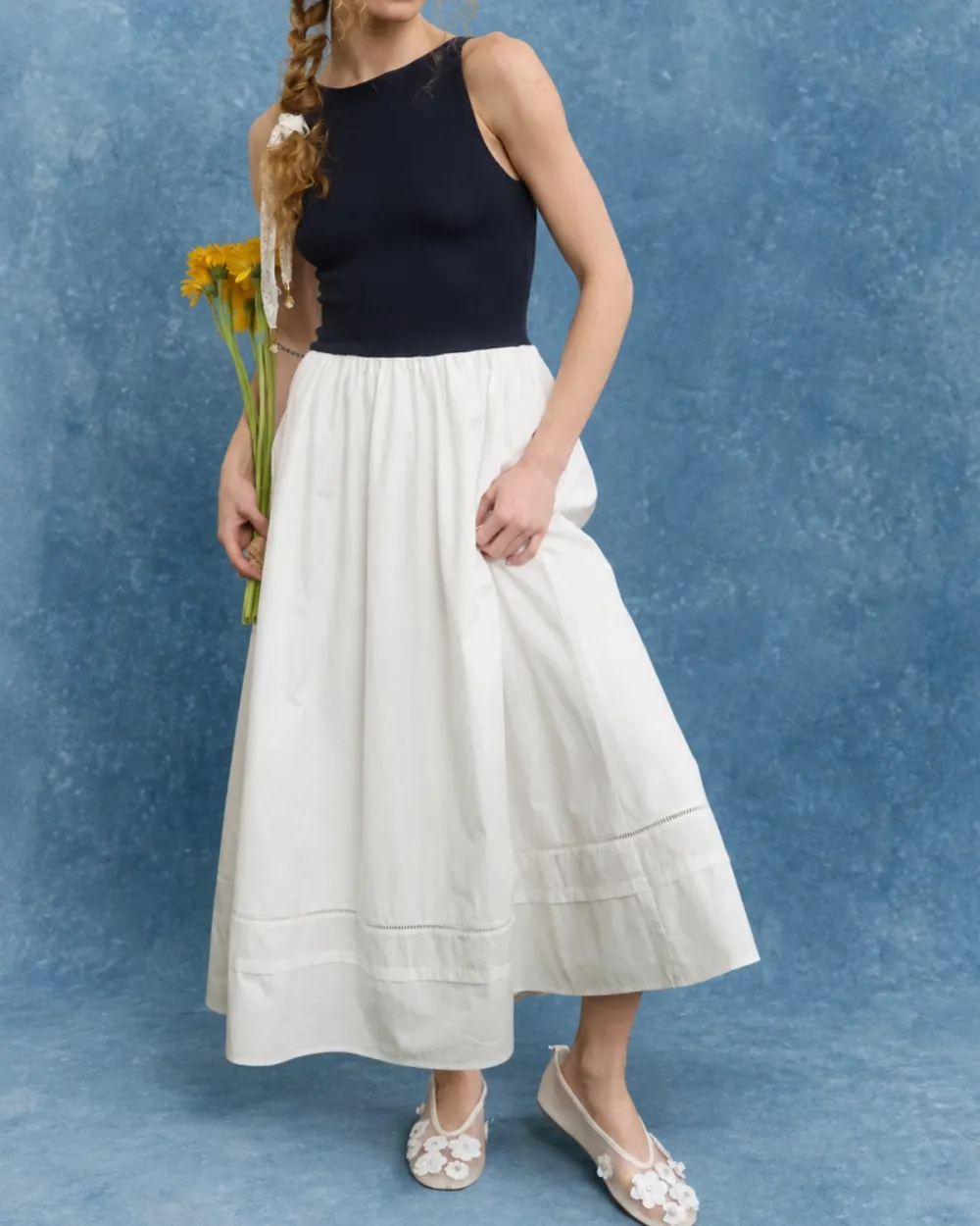 Boat Neck Lace Trim Dress