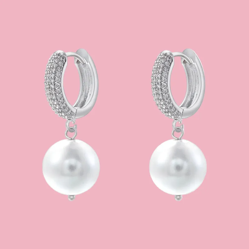 Pearl Drop Hoop Earrings