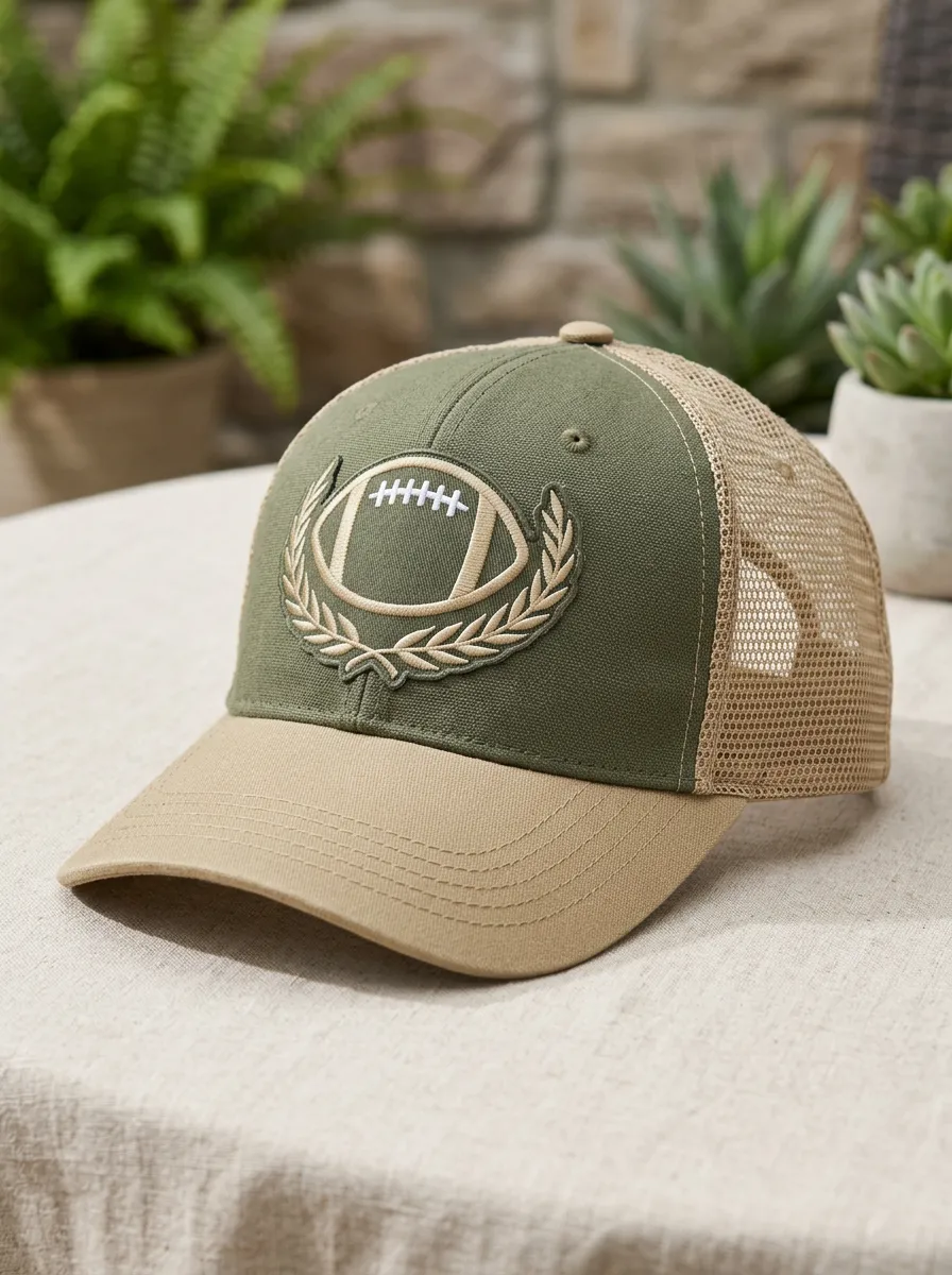 Men's Football Lover Laurel Wreath Embroidered Mesh Trucker Cap