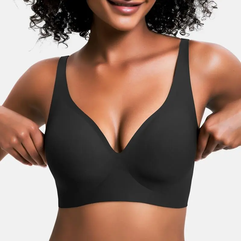 Women's Jelly Wireless Womens Comfortable Wireless Bras Push Up Bralettes Seamless Tshirts Bras Deep V Everyday Bras