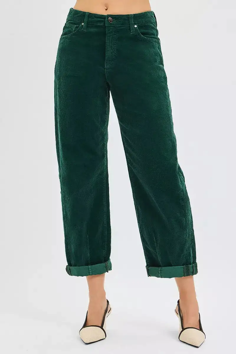 Relaxed High Rise Crop Barrel Cordurory Pants