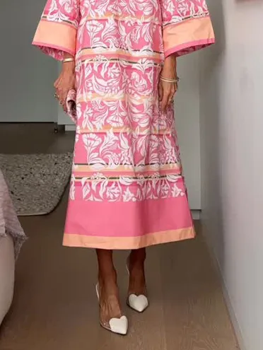 Casual Bohemian Print Kaftan Midi Dress