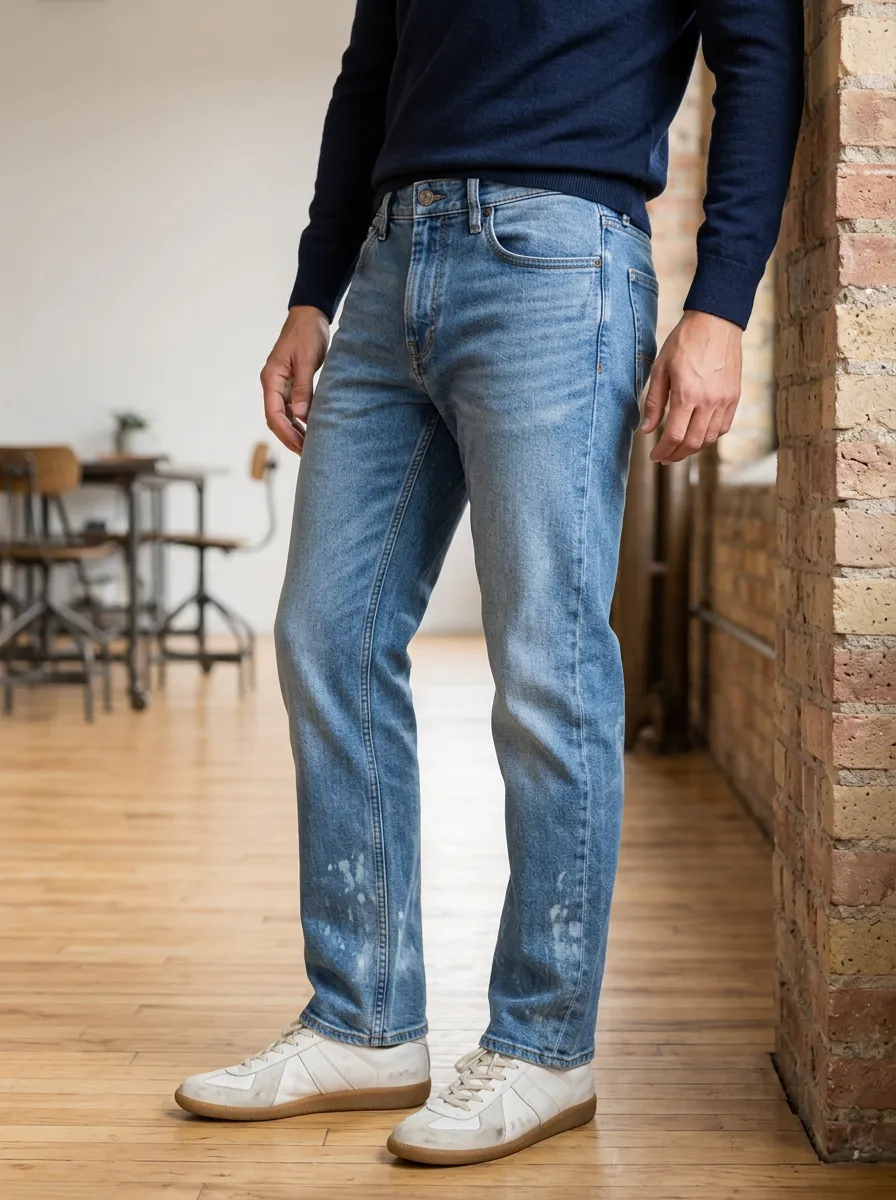 Men's Casual Light Wash Paint Splatter Printed Jeans