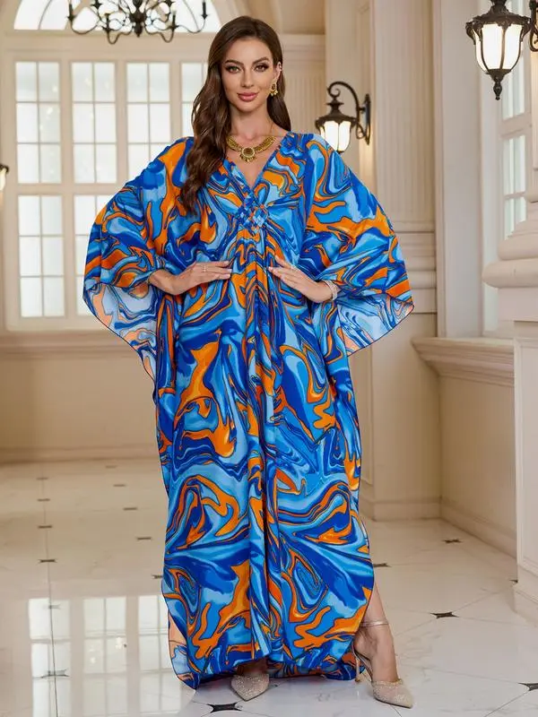 Women’s Boho Maxi Kaftan Dress – Long Sleeve Beach & Vacation Outfit