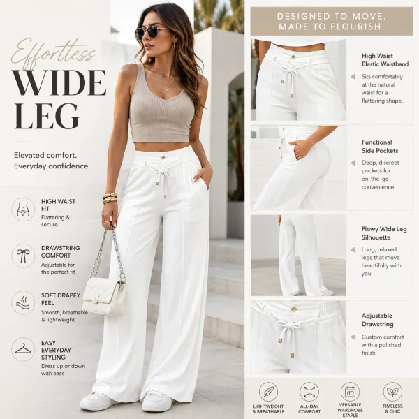 Women’s High Waisted Wide Leg Pants With Drawstring Waist Soft Lightweight Casual Trousers For Everyday Wear